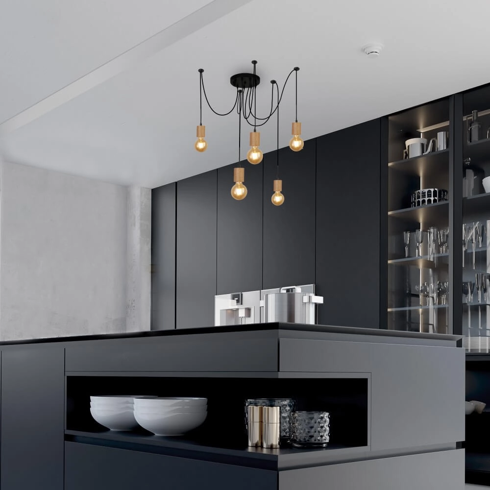 Houten eettafel lamp Spinny Searchlight