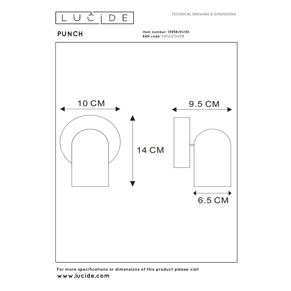 Plafondspot Punch enkel zwart Lucide 5411212134318