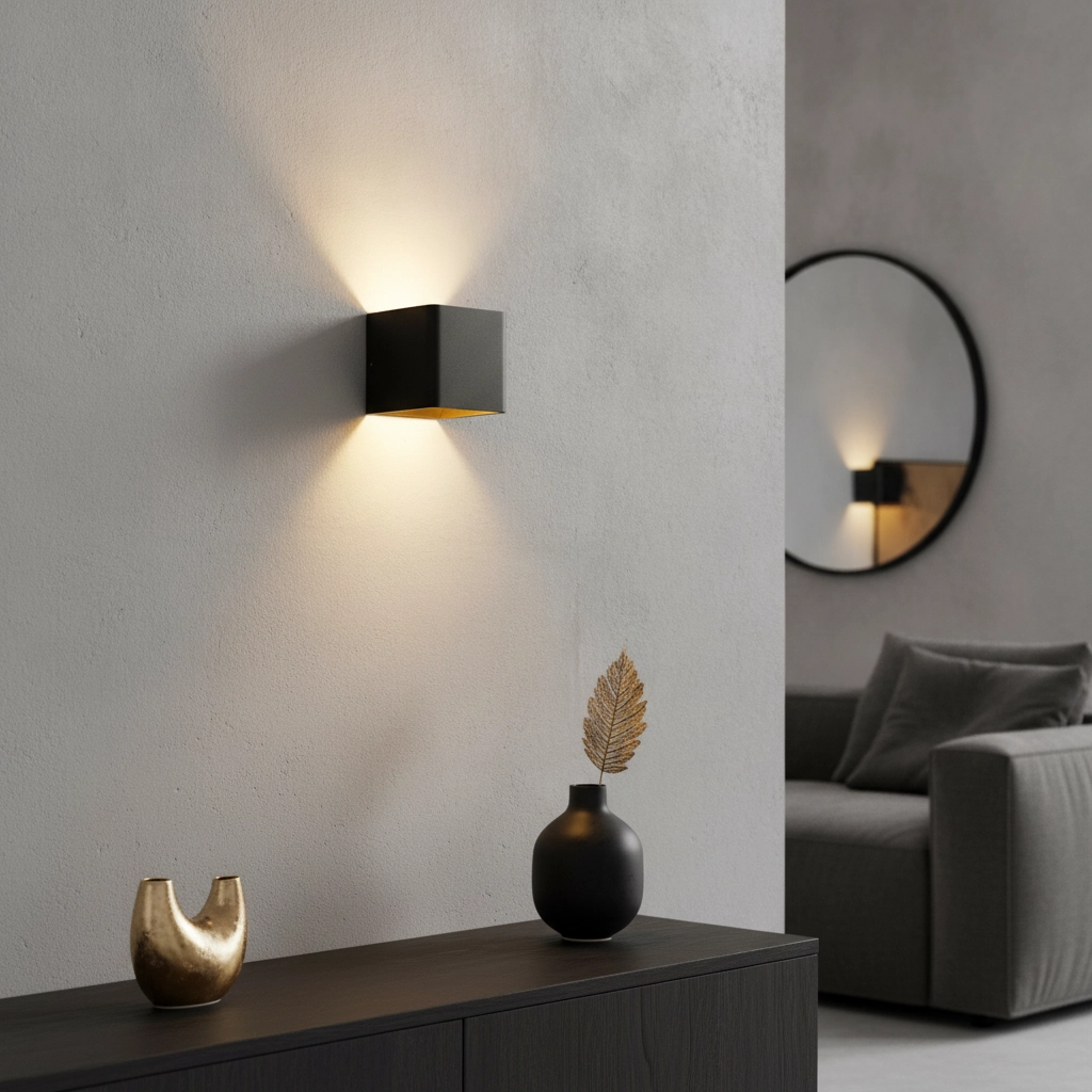 Vierkante wandlamp Fulda zwart met goud