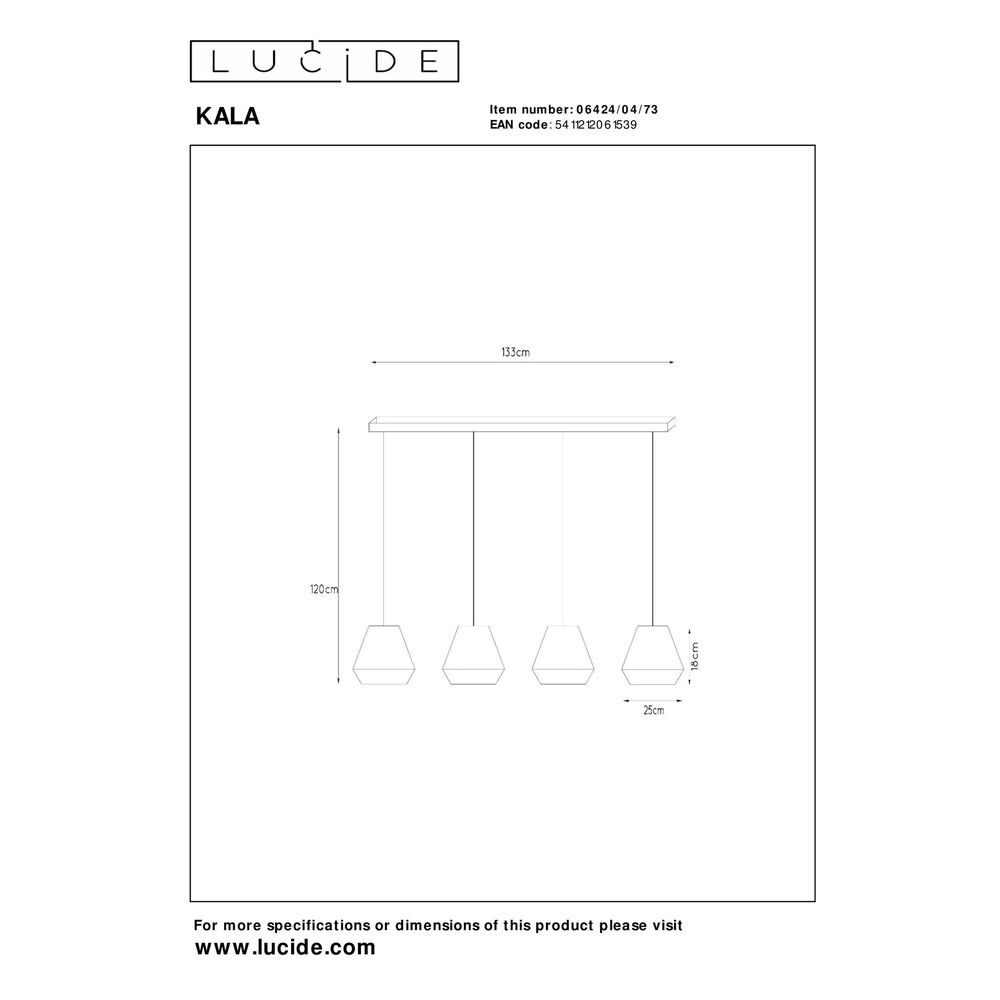 Hanglamp Kala 4-lichts taupe Lucide 5411212061539