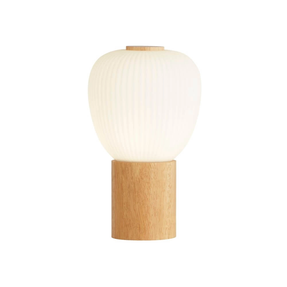Houten tafellamp Ella met wit glas