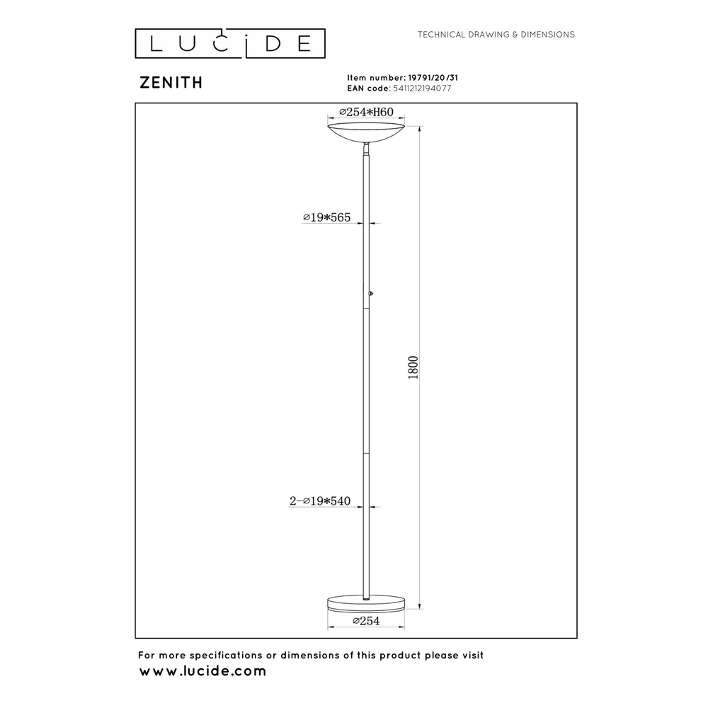 Design vloerlamp Zenith wit Lucide 5411212194077