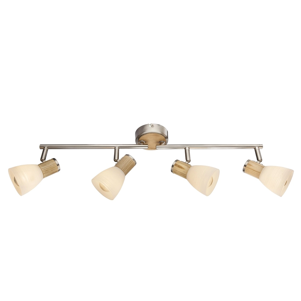Plafondlamp Gylfi nikkel met hout 4-lichts