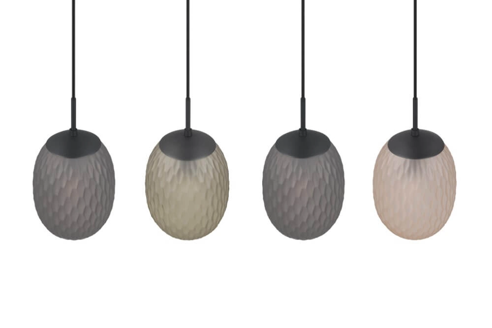 4-lichts hanglamp Facette met geribbeld gekleurd glas Trio 4017807616842