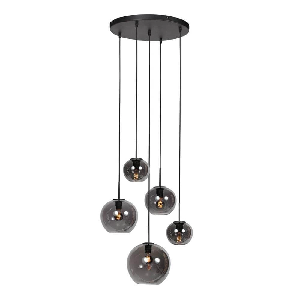 5-lichts hanglamp HaloSwap rond zwart en smoke glas Steinhauer 8712746179620