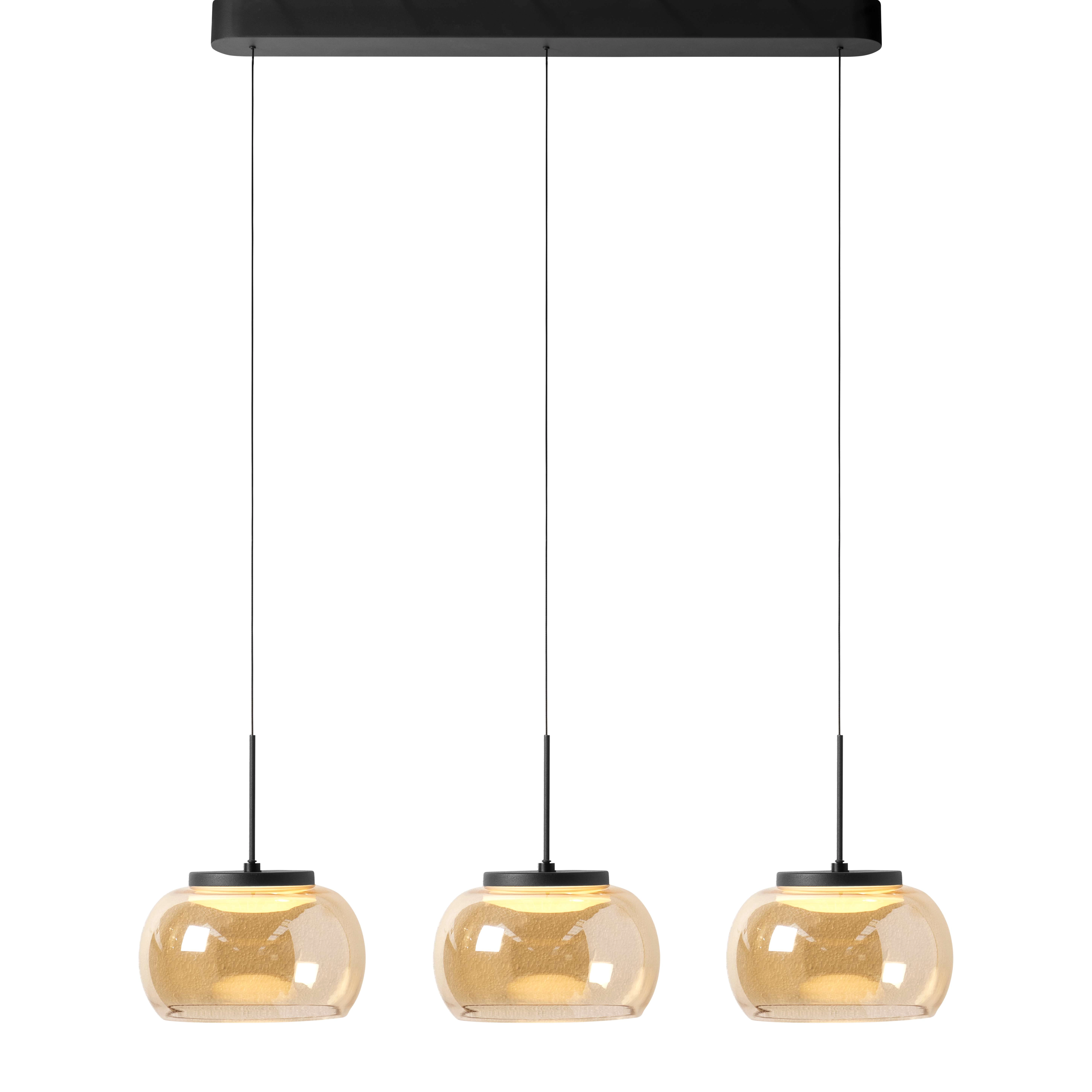 3-lichts hanglamp Bounto zwart recht amber glas Lyora 4255805304020