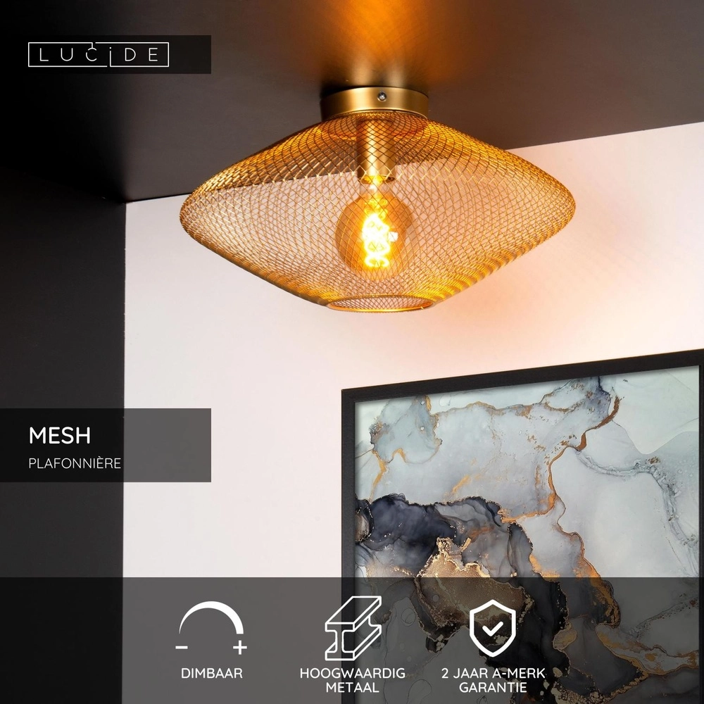 Gaas plafondlamp Mesh goud Lucide 5411212211361