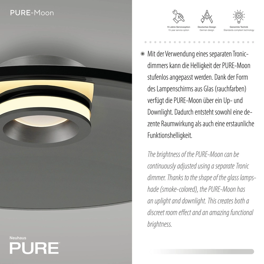 Plafondlamp Pure Moon Ø 50cm - platin met smoke glas Paul Neuhaus 4012248386347
