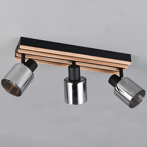 Plafondlamp 3-lichts Travia zwart met hout Trio 4017807682601