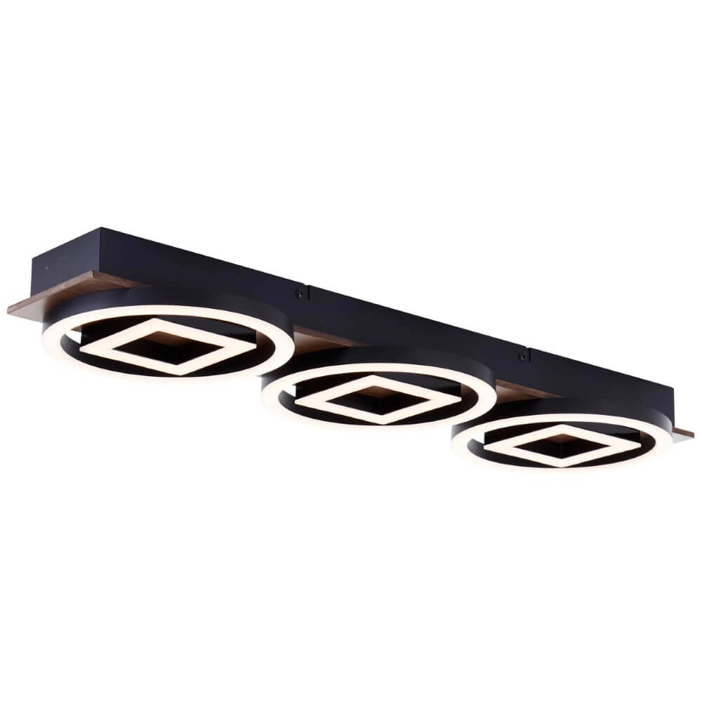 Unieke plafondlamp Maureen zwart met hout Brilliant 4004353435256