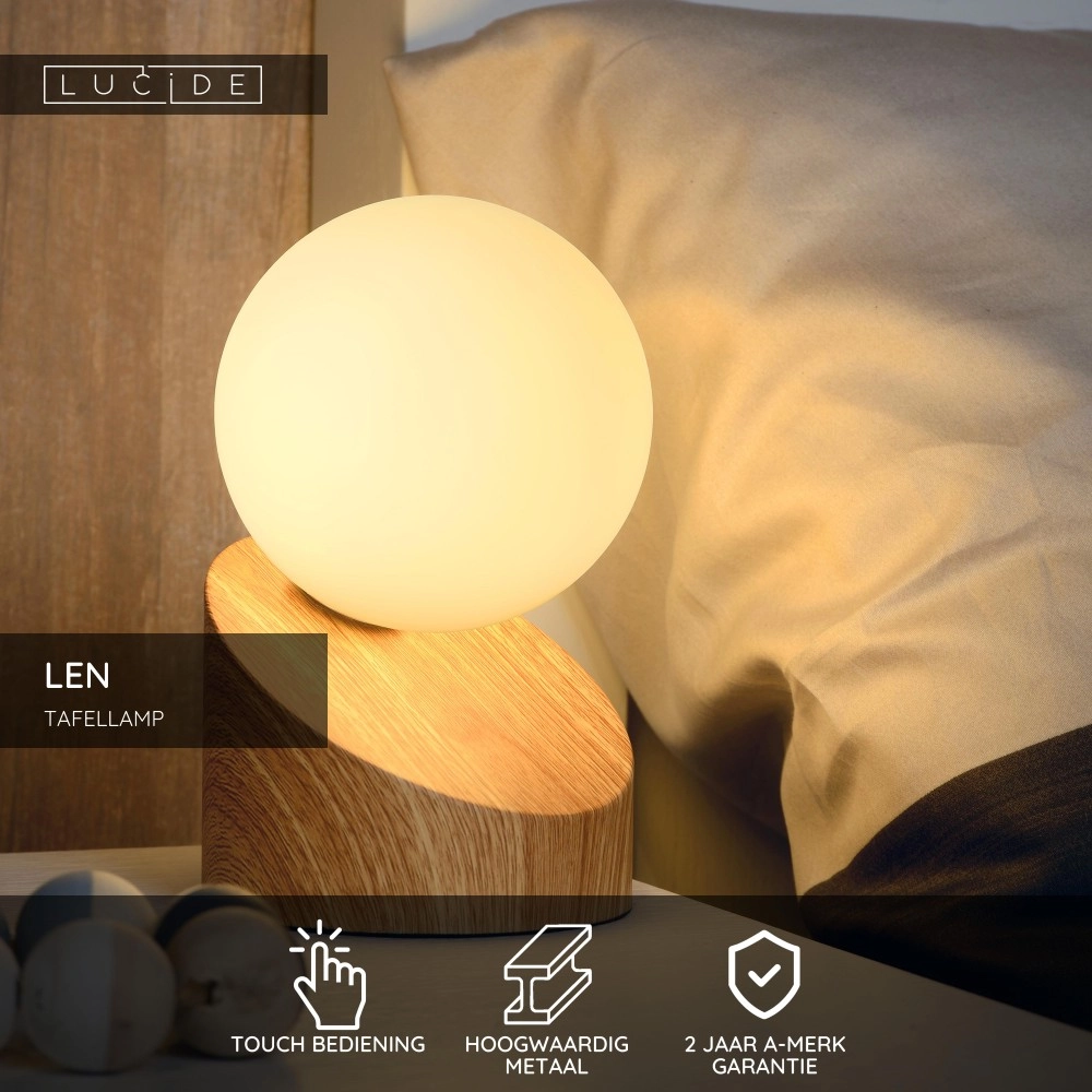 Design tafellamp Len lichte houtlook Lucide 5411212450593