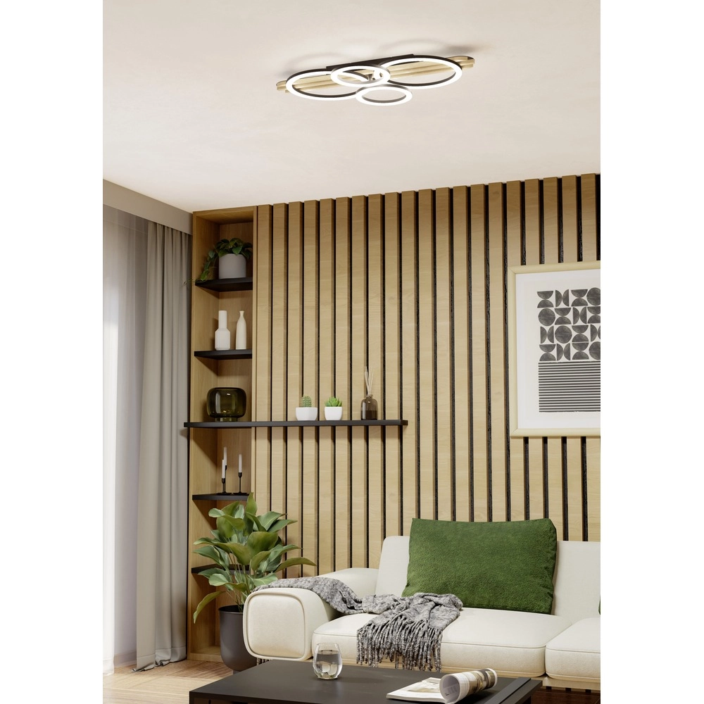 Moderne plafondlamp Cembrano zwart met hout 73cm Eglo 9008606388172