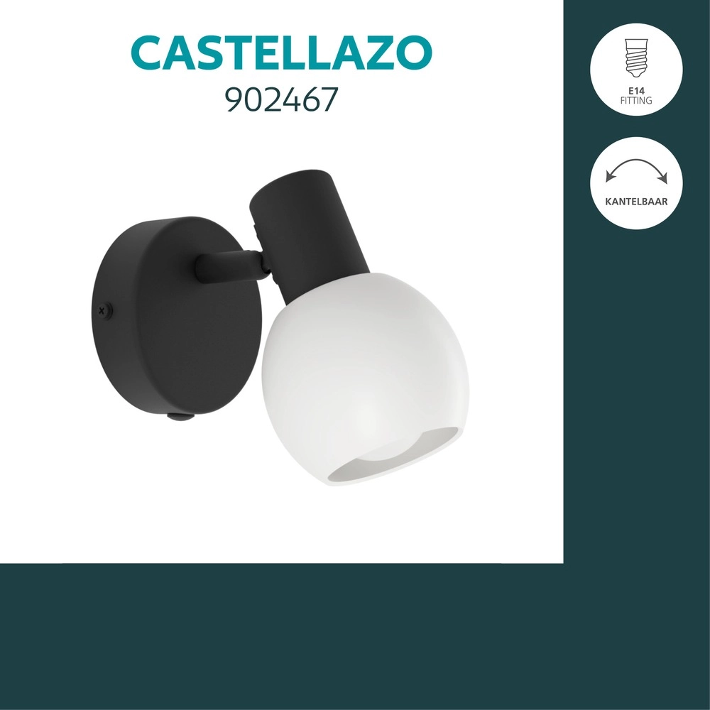 Wandlamp Castellazo zwart met wit glas Eglo 9008606392124