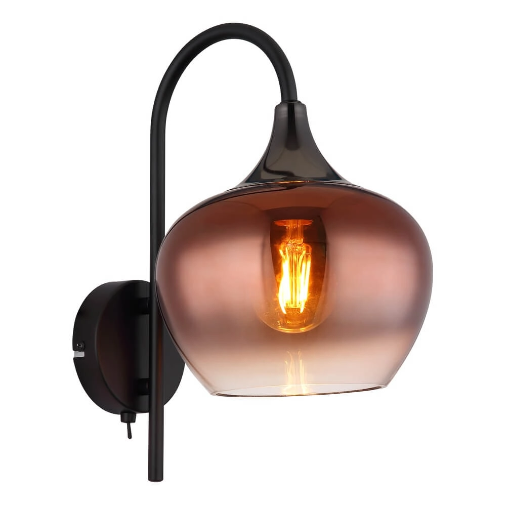 Zwarte wandlamp Maxy met rood glas