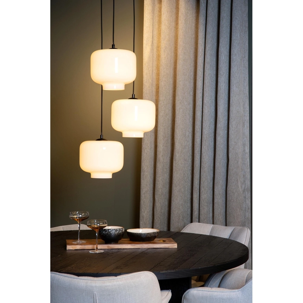 Hanglamp rond Medine 3-lichts zwart met opaal Lucide 5411212460981