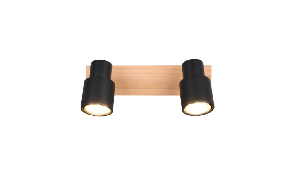 2-lichts plafondlamp Pierre zwart met hout Trio 4017807638172
