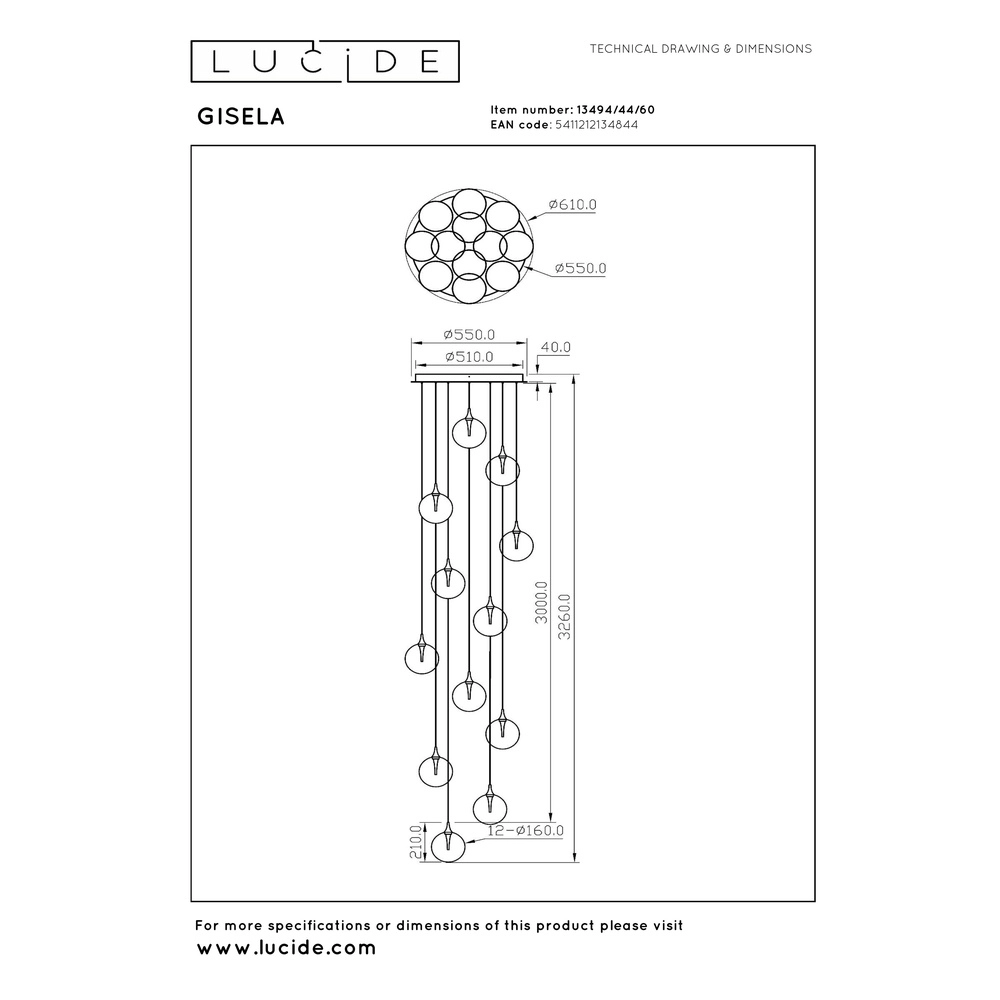 Design led hanglamp Gisela helder - 12x Ø 16cm Premium by Lucide 5411212134844