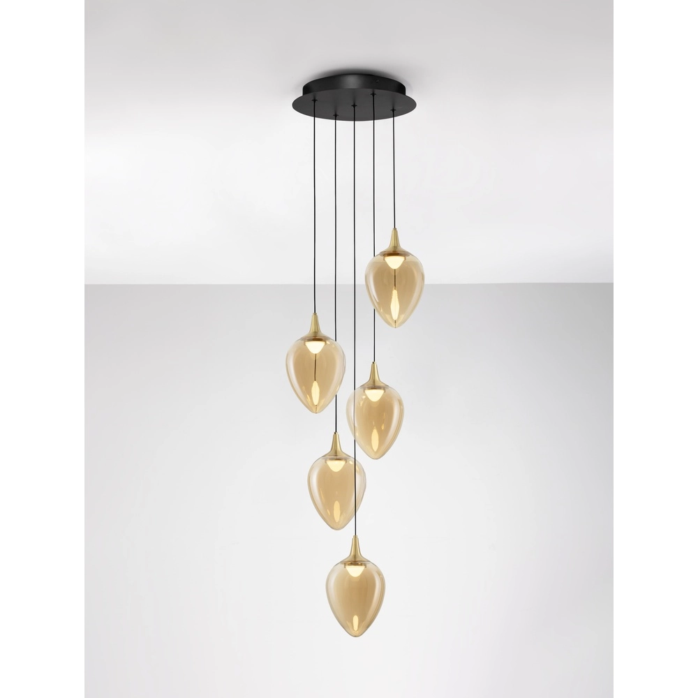 Hanglamp Nali 5-lichts amber glas Lyora 5212017477798