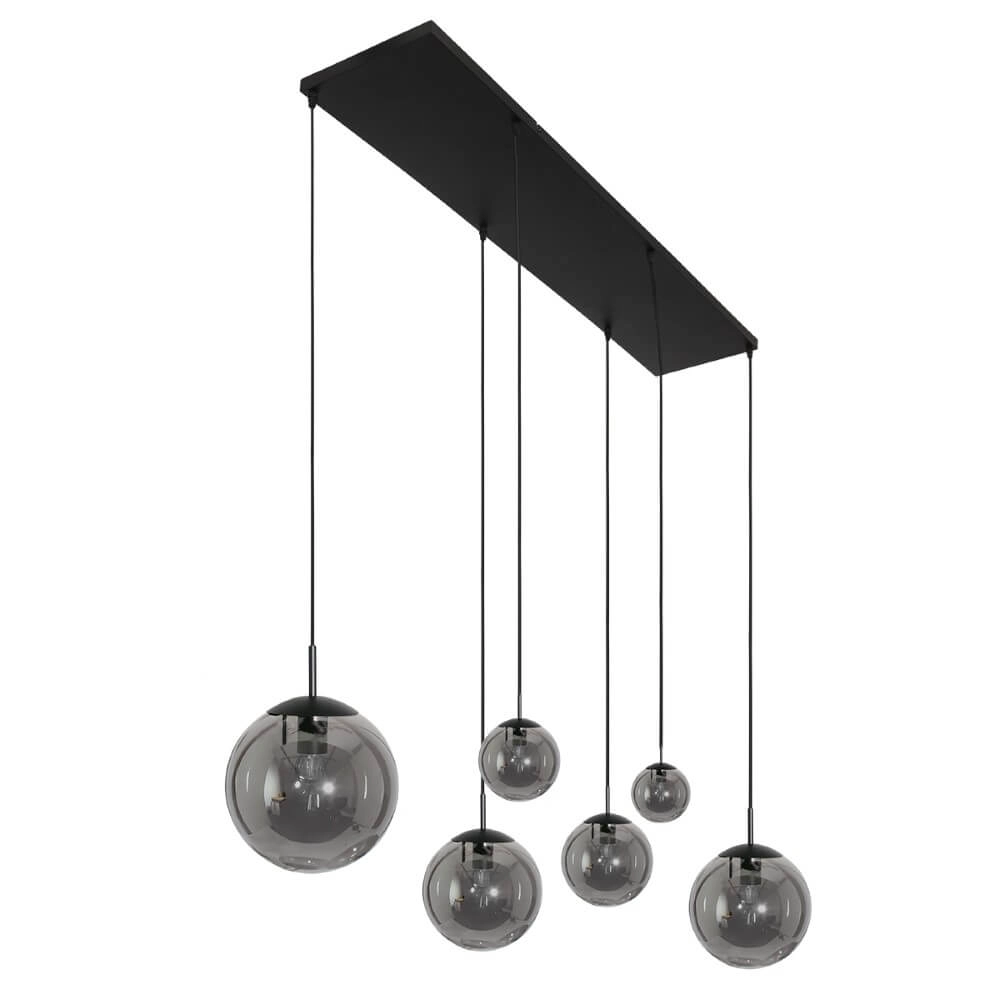 6-lichts glazen hanglamp Bolique zwart met smoke glas Steinhauer 8712746166422