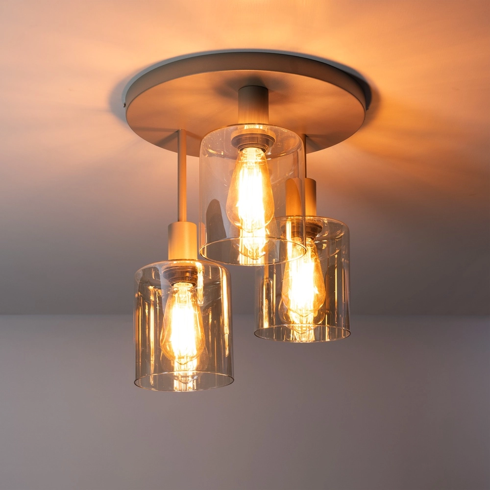 Desing plafondlamp Sepiora 3-lichts rond zand bruin