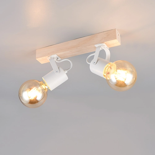 Plafondlamp dubbel Lynar wit met hout
