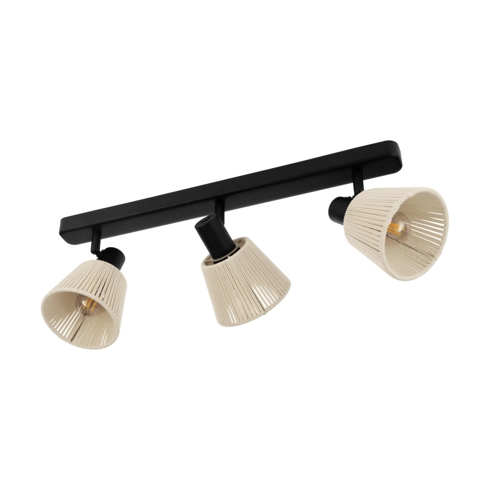 Plafondlamp Seagard zwart met rotan 3-lichts
