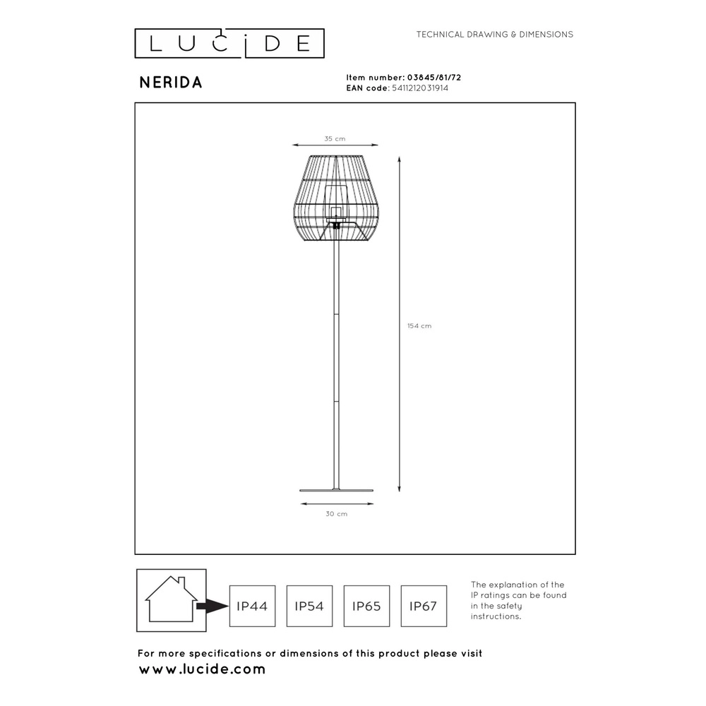 Vloerlamp Nerida rotan IP44 - Ø 35cm Lucide 5411212031914