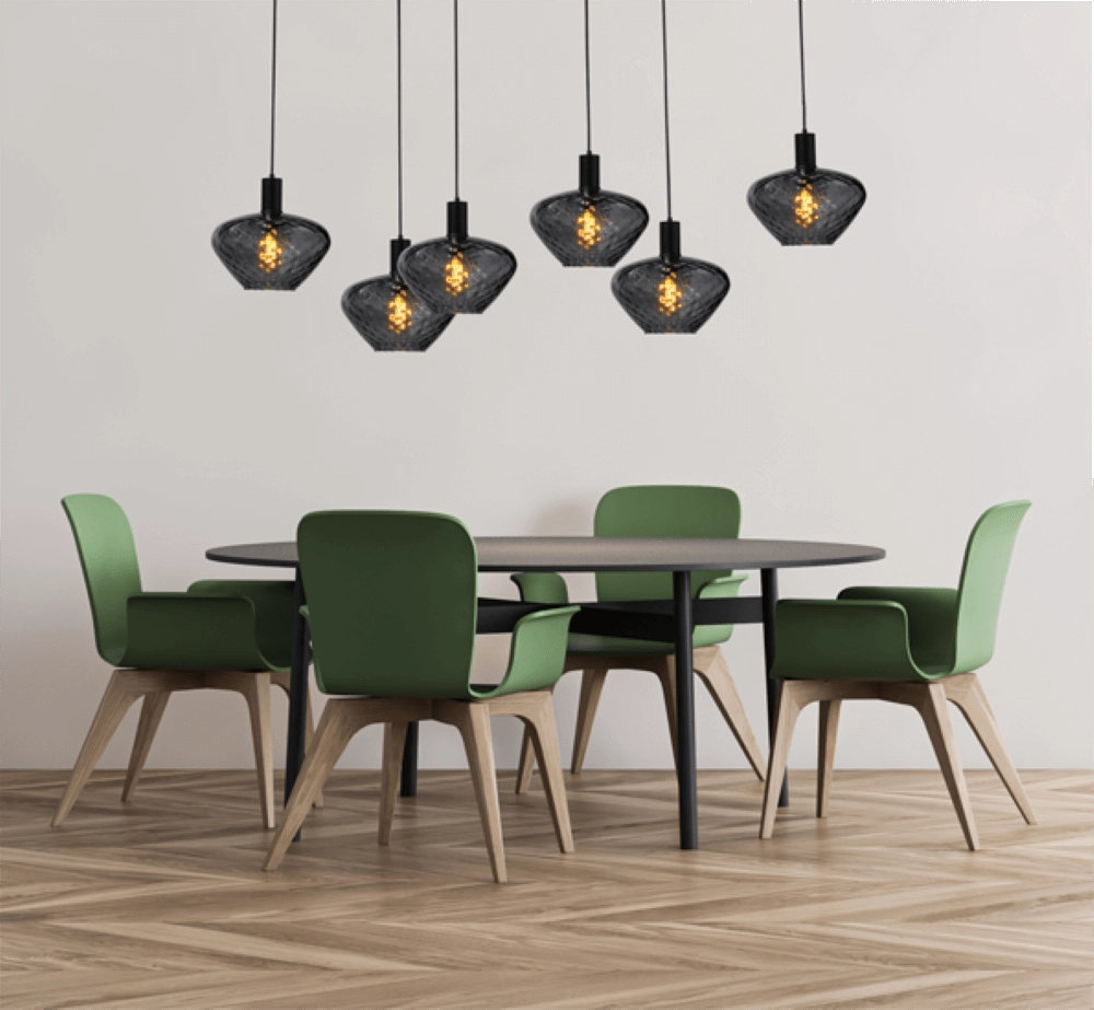 6-lichts hanglamp - zwart - Porto met Blossom smoke glazen Masterlight 8718121270531