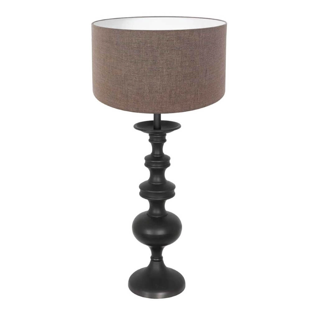 Klassieke schemerlamp Lyons C met taupe linnen kap