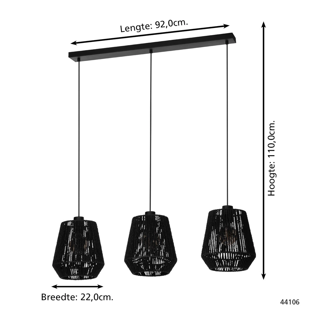 Touw hanglamp Persley eetkamer - zwart Eglo 9002759441067