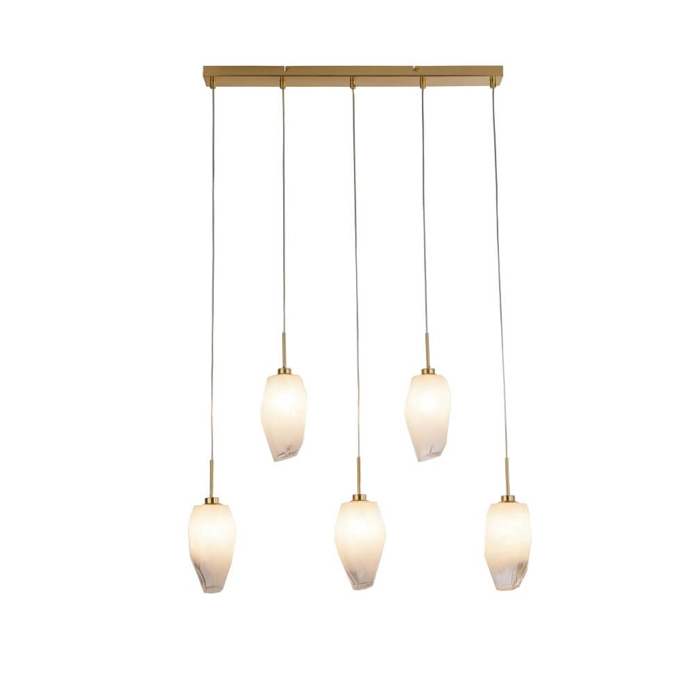 5-lichts hanglamp Rocky met wit glas