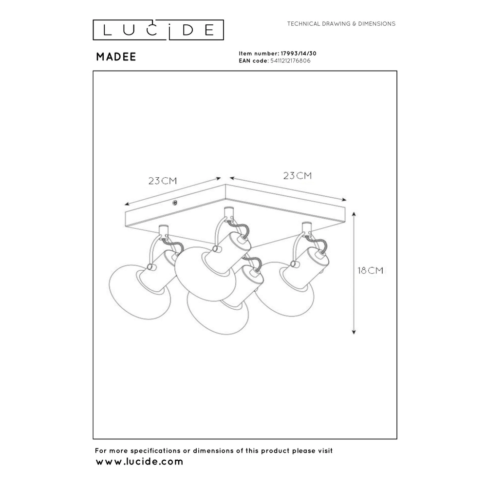 Plafondlamp Madee 4-lichts zwart Lucide 5411212176806