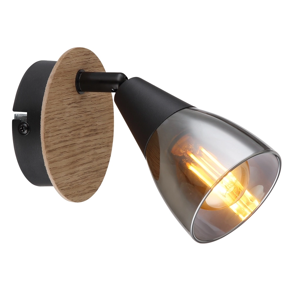 Wandlamp Mubby zwart met houtlook