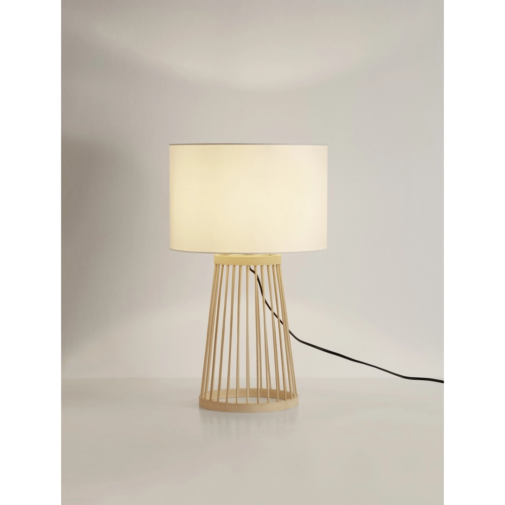 Schemerlamp Lois hout met witte kap