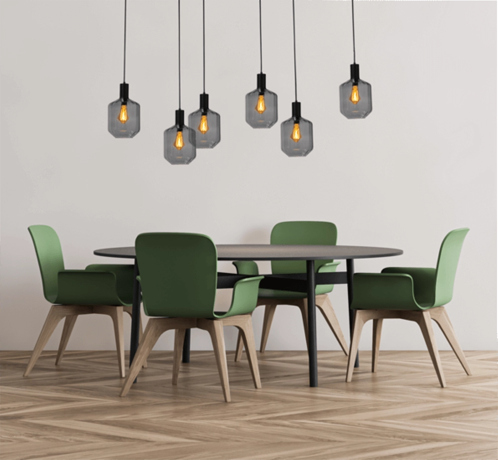 6-lichts hanglamp - zwart - Porto met Jagger smoke glazen Masterlight 8718121270593