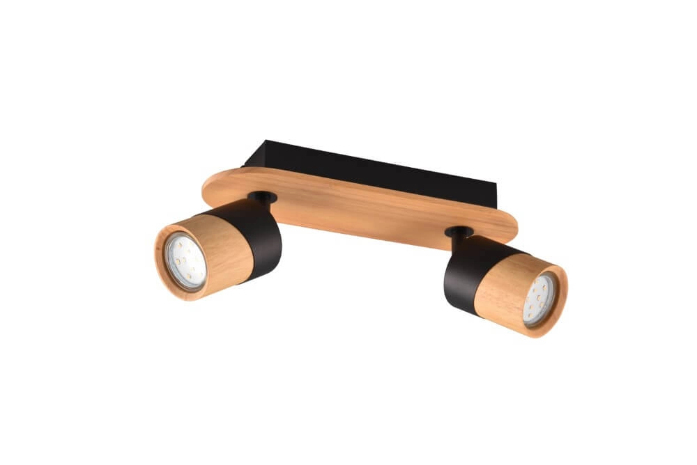 Plafondlamp hout met zwart Aruni 2-lichts