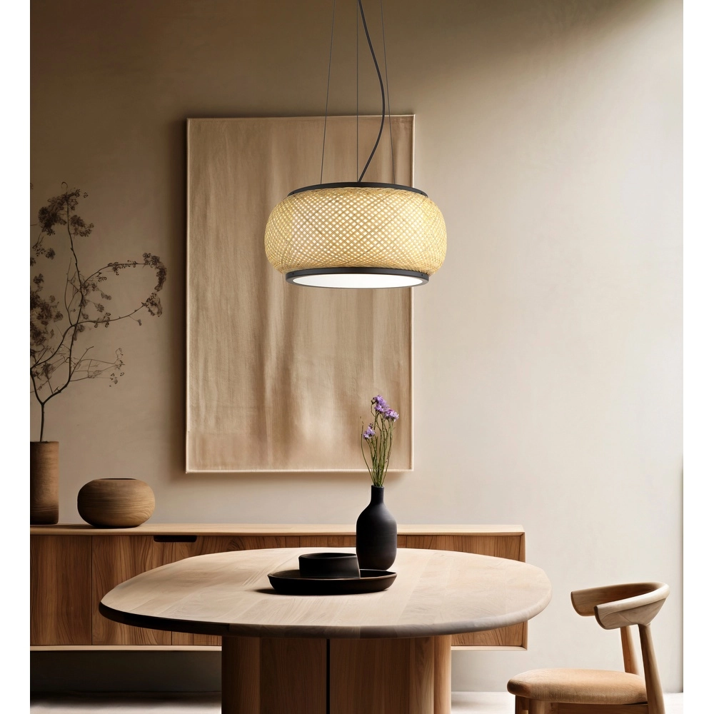Hanglamp Bambora zwart met bamboe Globo 9007371578795