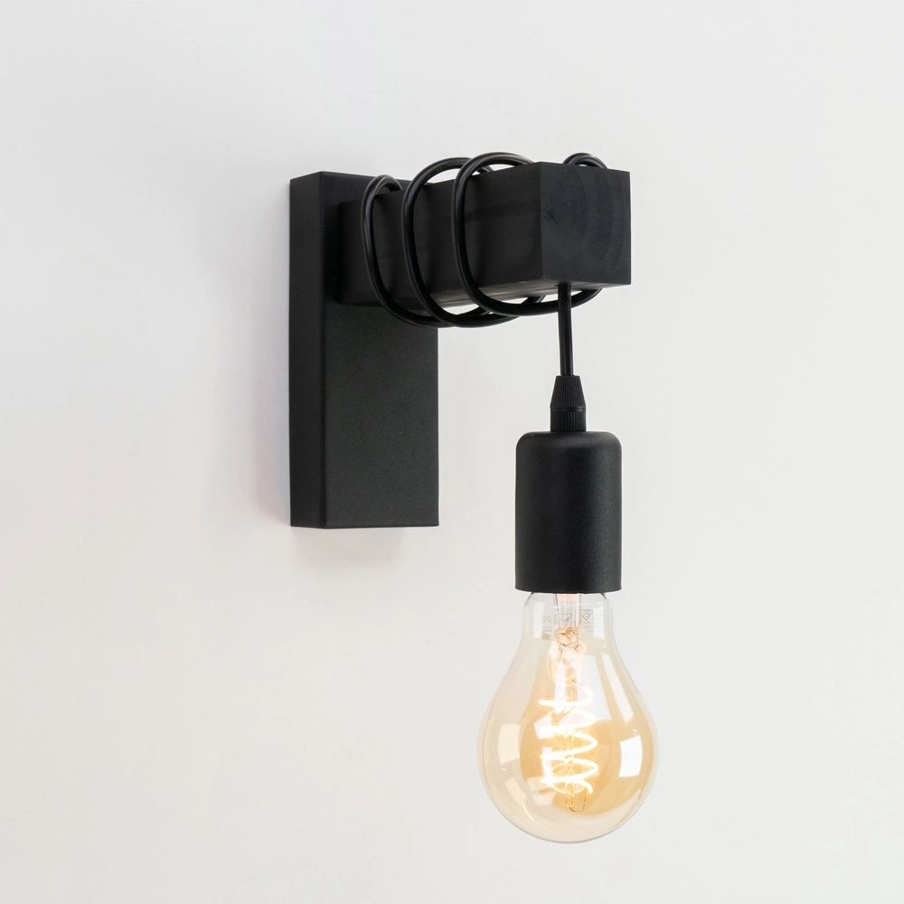 Landelijke wandlamp Townshend zwart hout