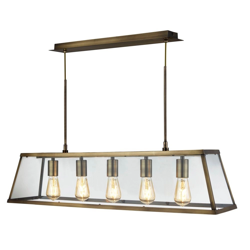 Landelijke hanglamp Voyager 5-lichts antiek brons