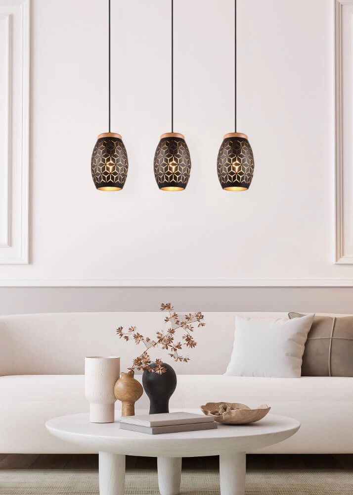 Zwart goude hanglamp Bidar 3-lichts Trio 4017807574890