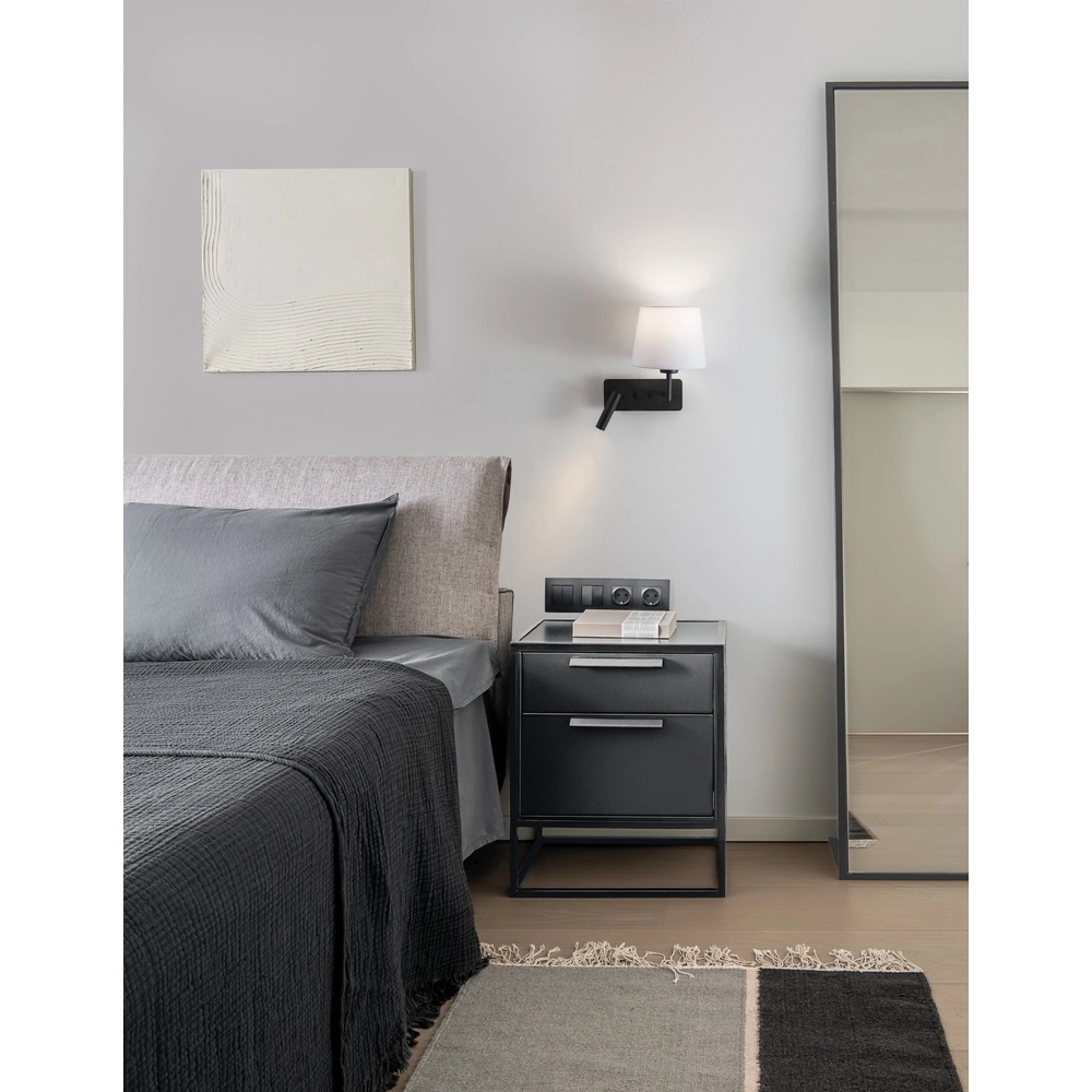 Wandlamp Savona zwart met witte kap Lyora 5212017430175