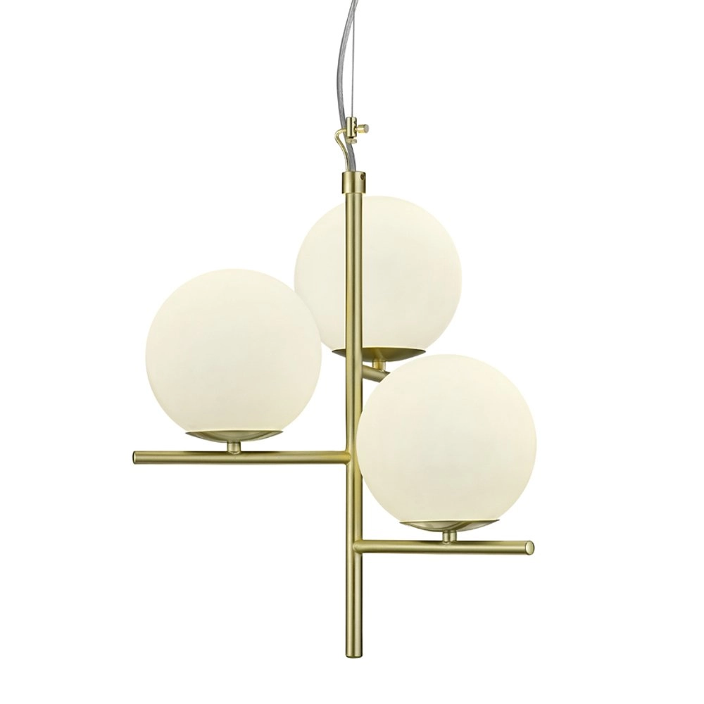 Hanglamp Pure mat messing met witte bollen