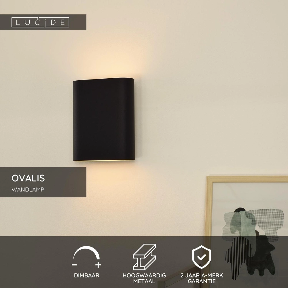 Zwarte wandspot Ovalis design Lucide 5411212126788
