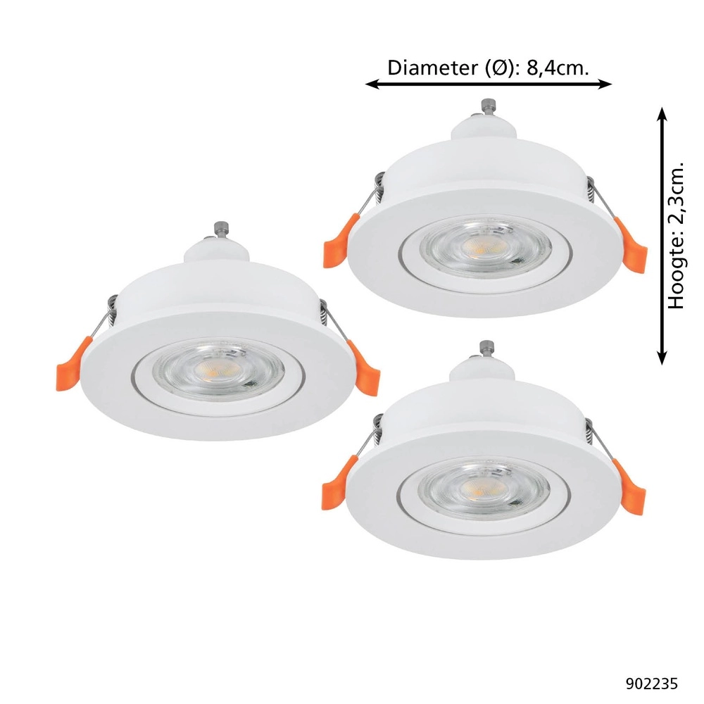Set van 3 inbouwspots Barranco wit Ø 8,4cm IP44 - 3000K Eglo 9008606359189