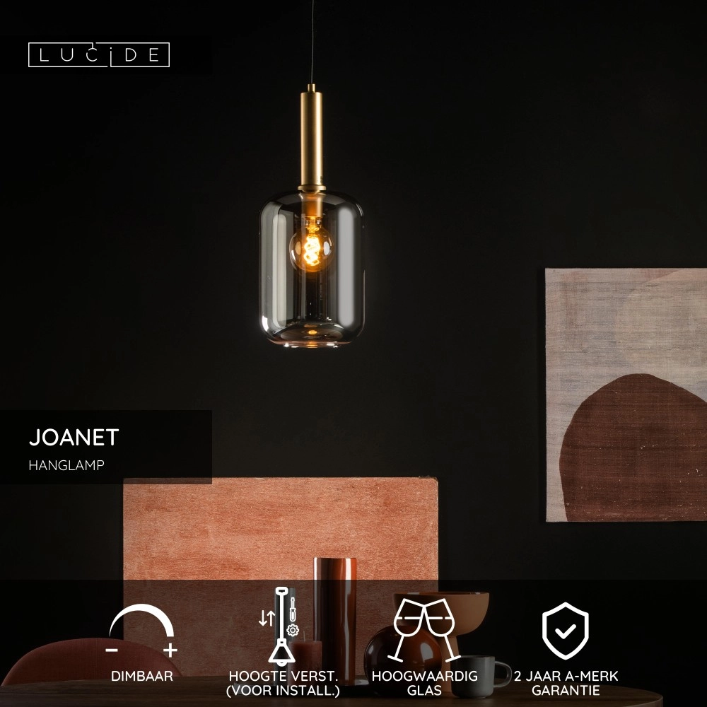 Design hanglamp Joanet Ø 22cm goud en smoke glas Lucide 5411212451422