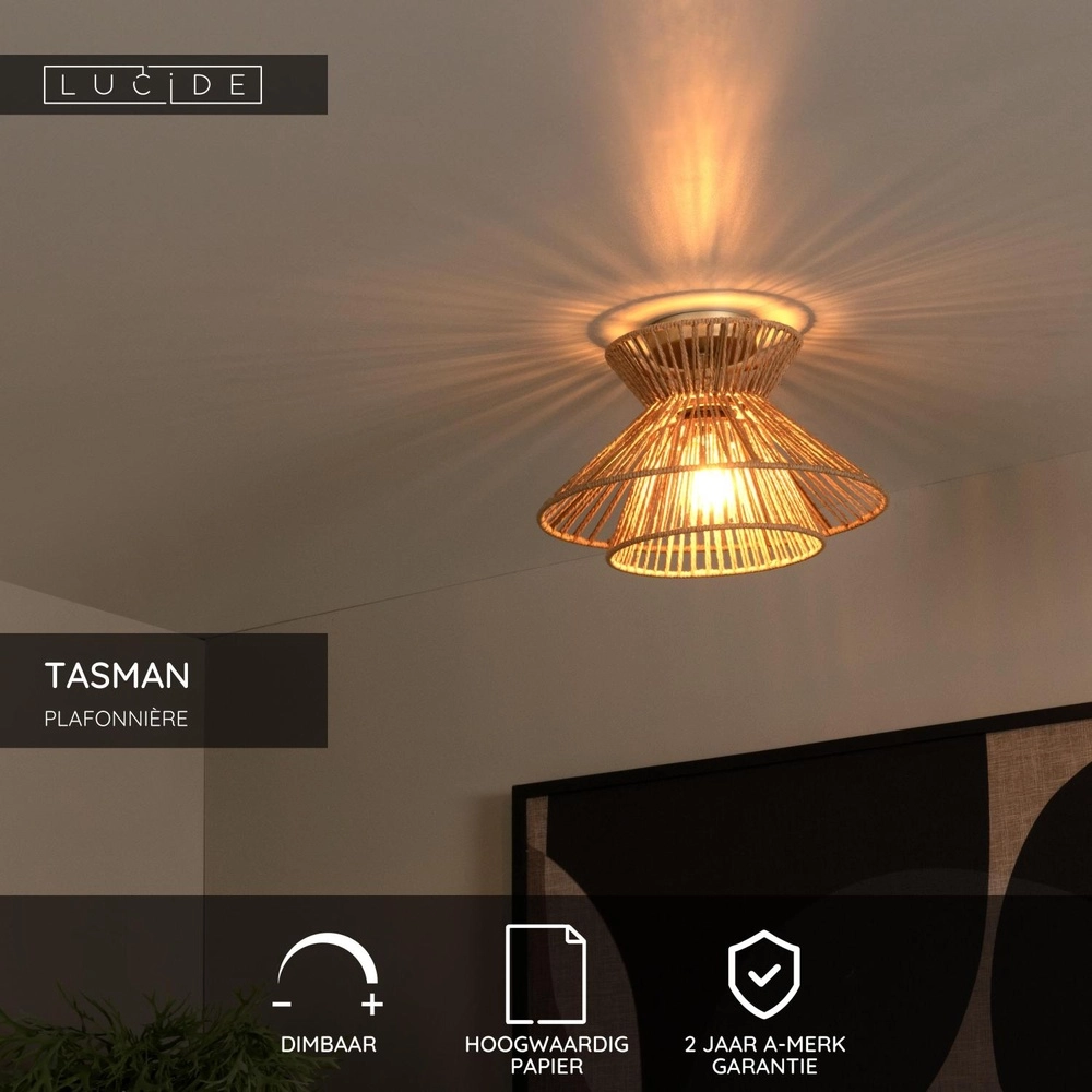 Plafondlamp Tasman rotan Ø 32cm Lucide 5411212105974