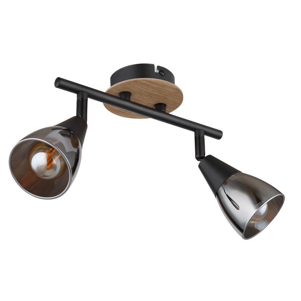 2-lichts plafondlamp Mubby zwart met houtlook Globo 9007371445868