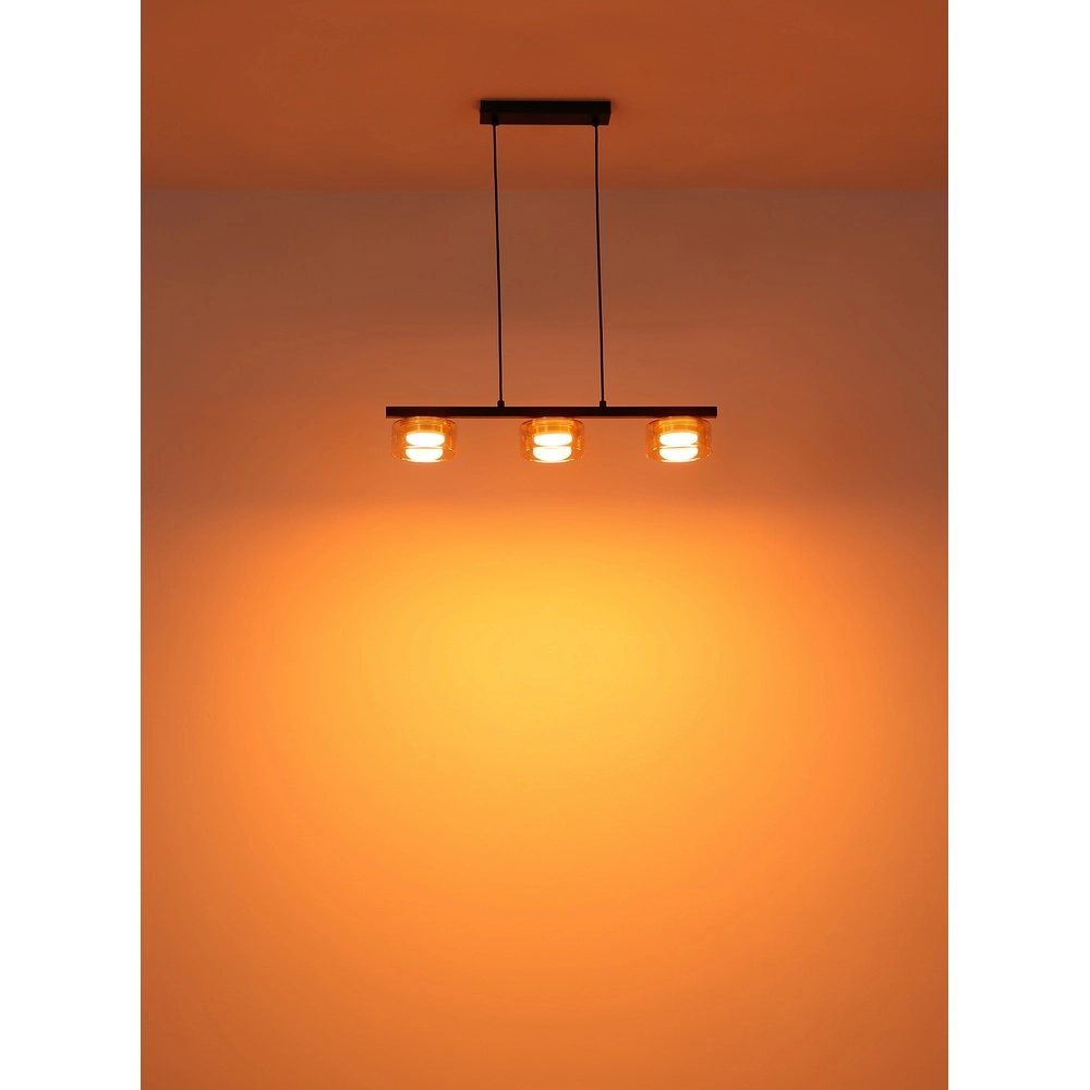 Design hanglamp Higgins zwart met amber glas Globo 9007371531813