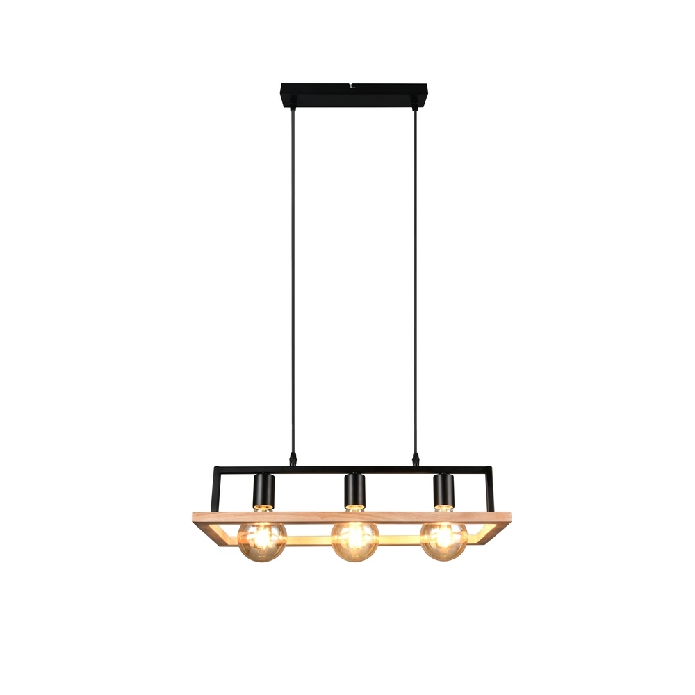 Design hanglamp Bano zwart met hout Trio 4017807673364