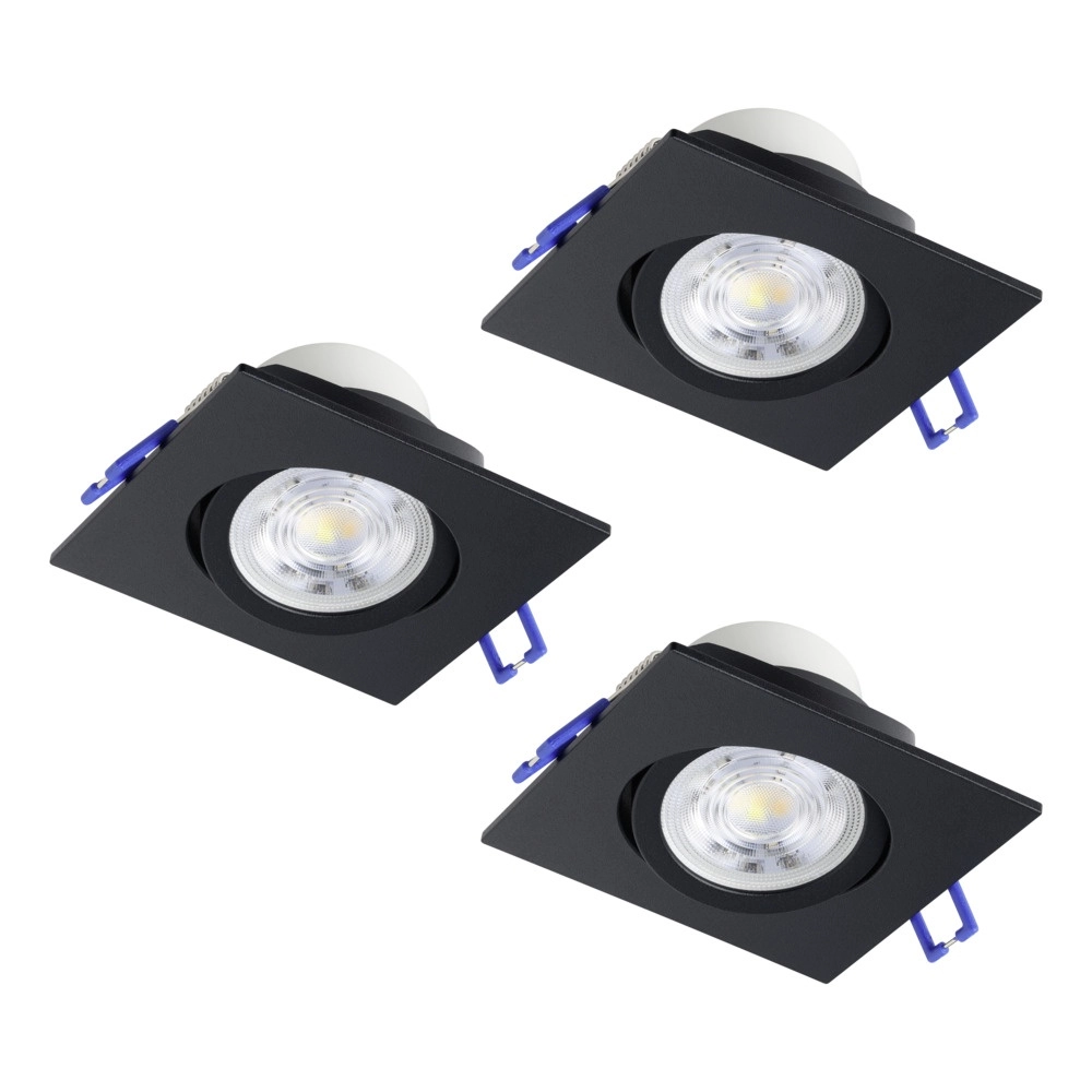Set van 3 inbouwspots Saliceto vierkant zwart 6,4W